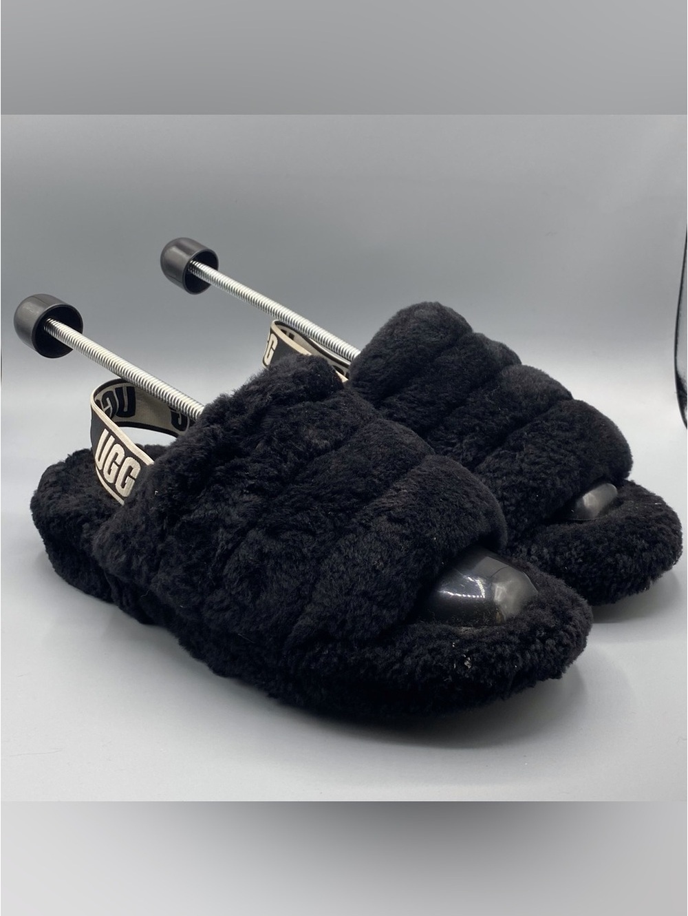 UGG Black Fluffy Sandals
